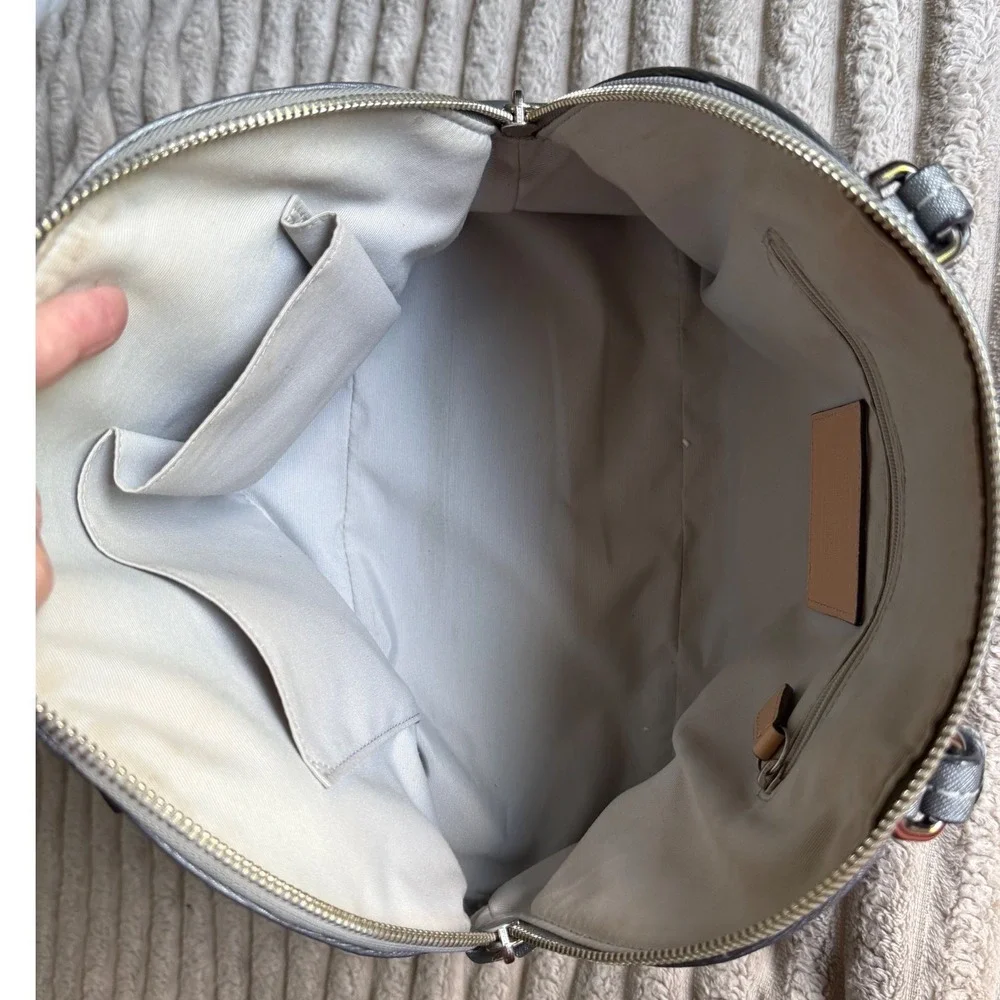 Coach Peyton Cora Domed Satchel Silver Metallic Leather Handbag F25671